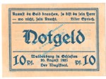 Waldenburg , Notgeld 10 Pfennig Nr.6 -gelblich- in kfr. M-G 1371.22 , Schlesien 1921 Seriennotgeld