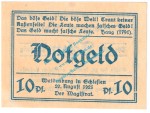 Waldenburg , Notgeld 10 Pfennig Nr.9 -gelblich- in kfr. M-G 1371.22 , Schlesien 1921 Seriennotgeld