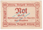 Waldenburg , Notgeld 10 Pfennig Schein -grau- in kfr. M-G 1371.16.b , Schlesien 1921 Seriennotgeld