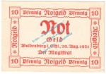Waldenburg , Notgeld 10 Pfennig Schein -weiss- in kfr. M-G 1371.16.a , Schlesien 1921 Seriennotgeld